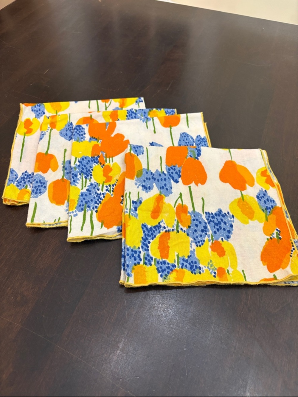 4 Bright vintage Vera Neumann floral napkins
